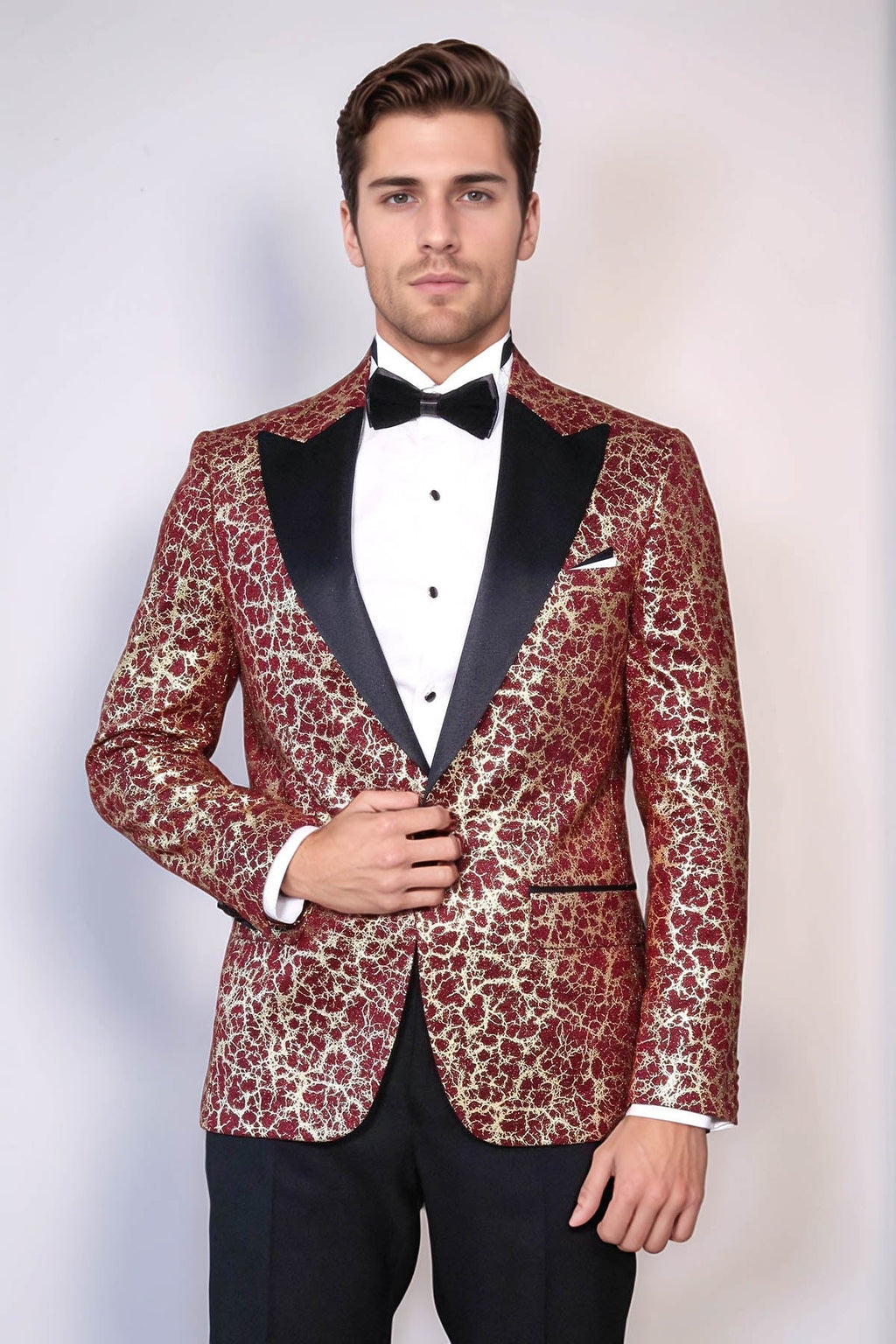 Root Pattern Peak Lapel Burgundy Men Party Blazer - Wessi - Luzilly Bridal & Apparel