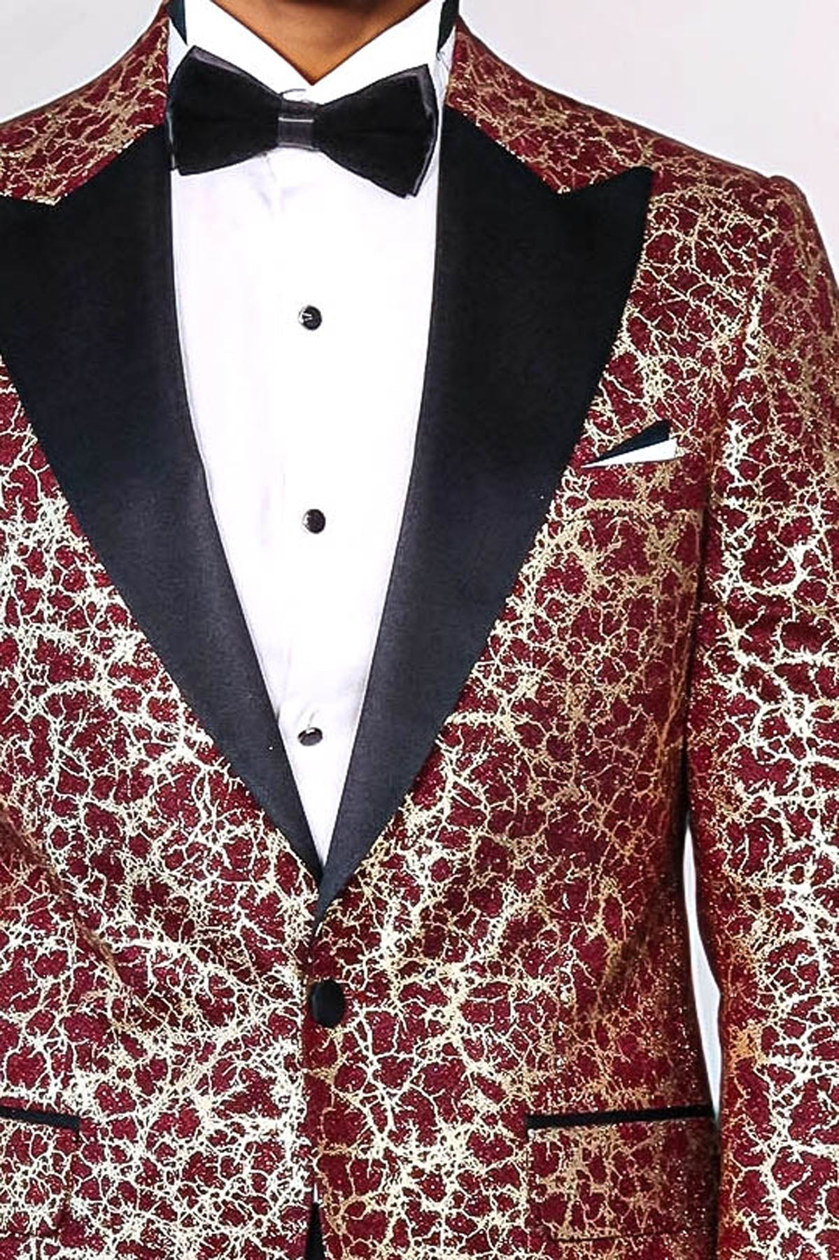 Root Pattern Peak Lapel Burgundy Men Party Blazer - Wessi - Luzilly Bridal & Apparel