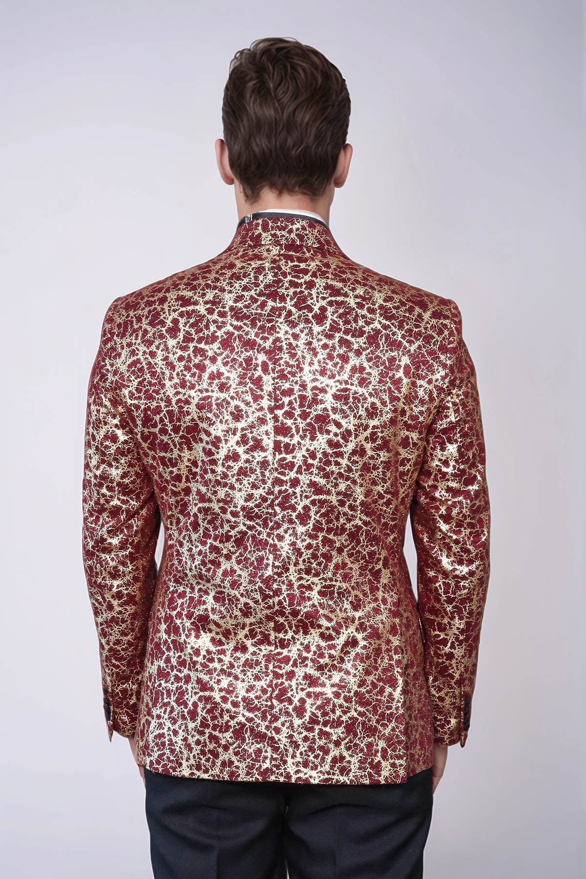 Root Pattern Peak Lapel Burgundy Men Party Blazer - Wessi - Luzilly Bridal & Apparel