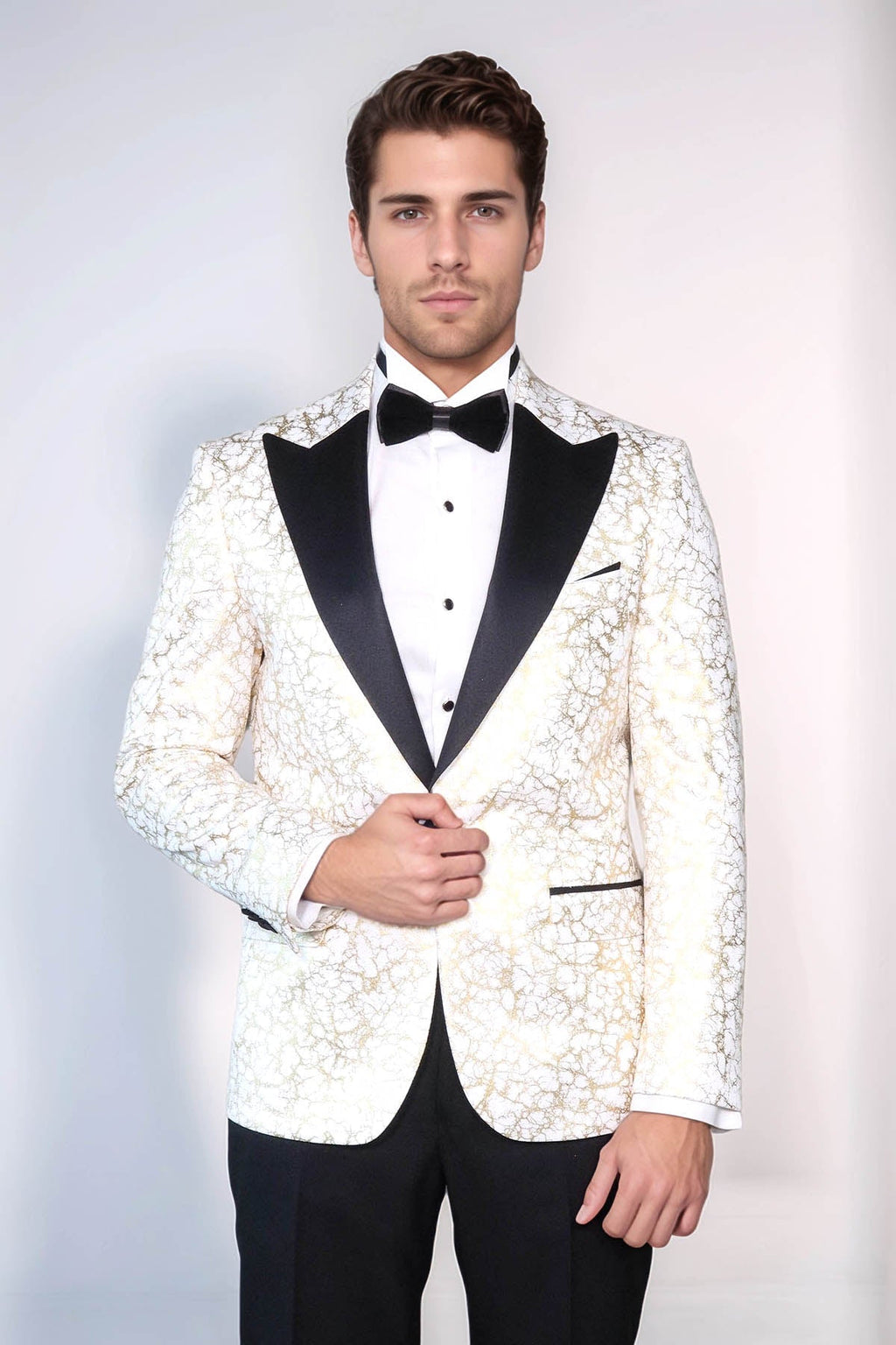 Root Pattern Peak Lapel White Men Dinner Jacket - Wessi - Luzilly Bridal & Apparel