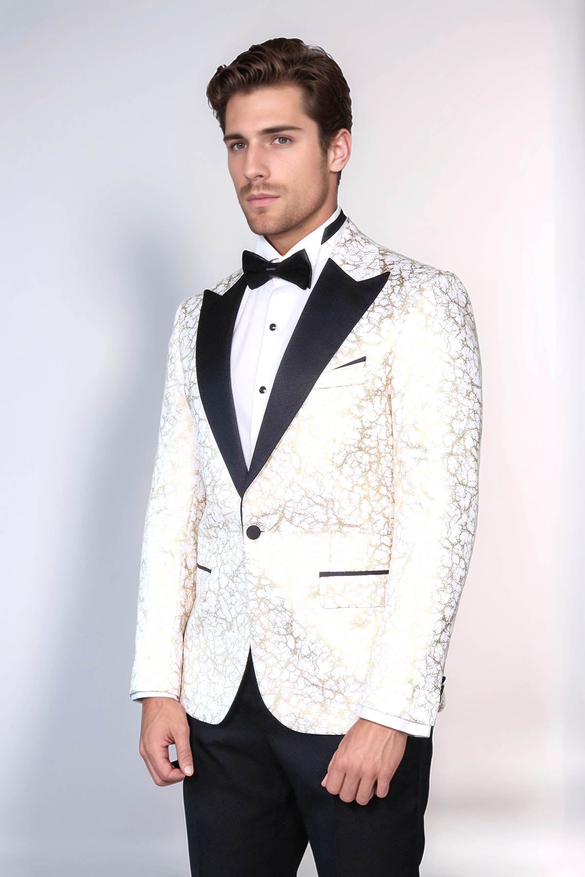 Root Pattern Peak Lapel White Men Dinner Jacket - Wessi - Luzilly Bridal & Apparel