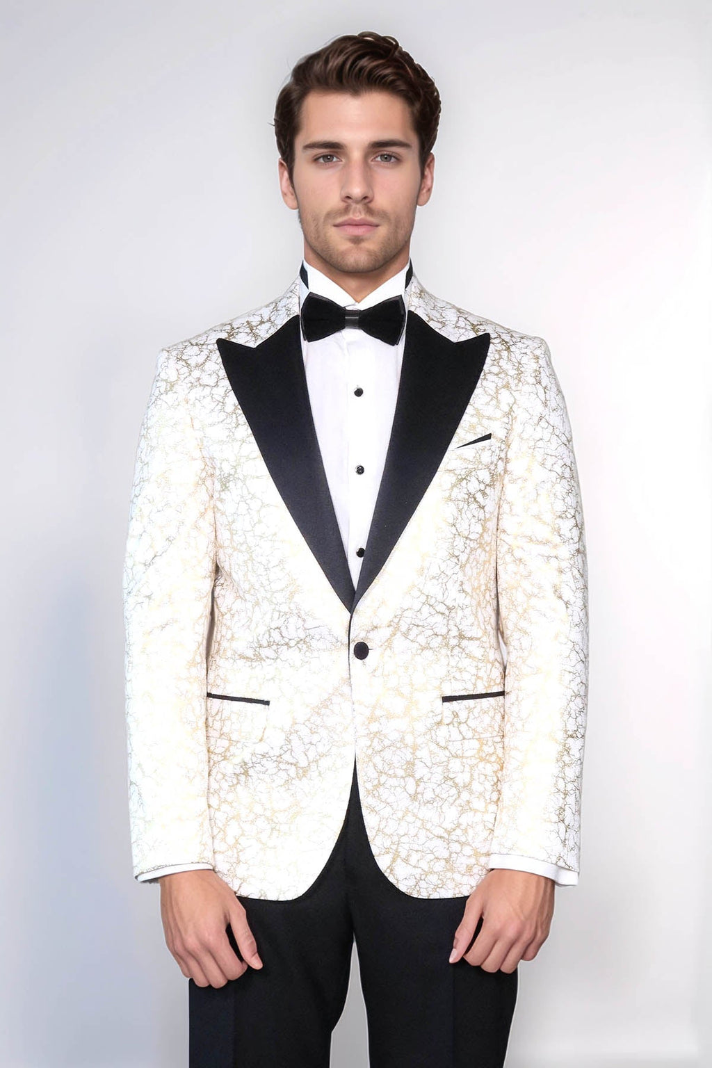 Root Pattern Peak Lapel White Men Dinner Jacket - Wessi - Luzilly Bridal & Apparel