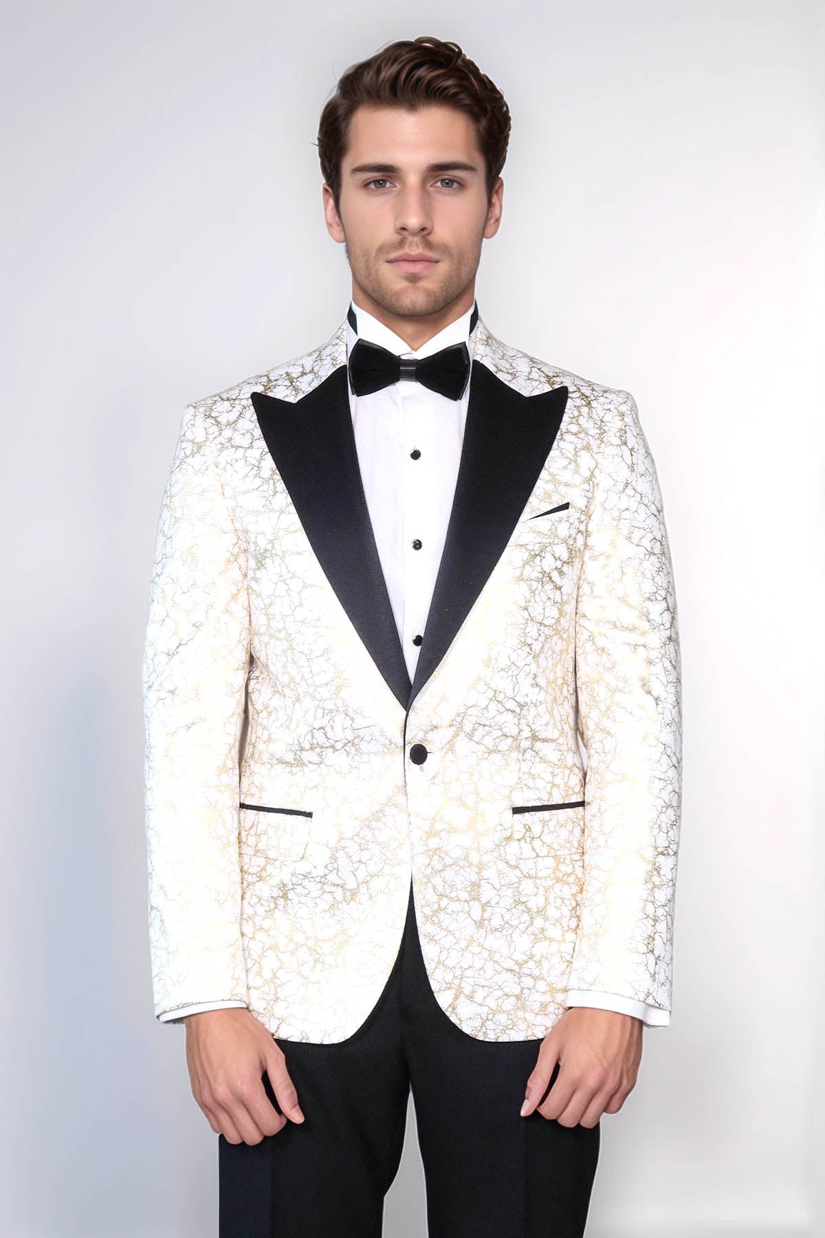 Root Pattern Peak Lapel White Men Dinner Jacket - Wessi - Luzilly Bridal & Apparel