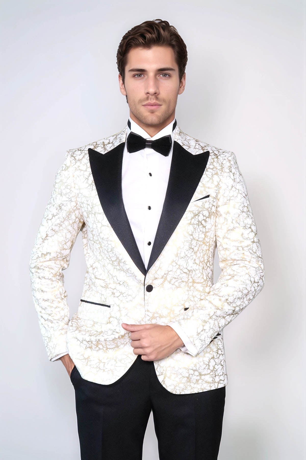 Root Pattern Peak Lapel White Men Dinner Jacket - Wessi - Luzilly Bridal & Apparel
