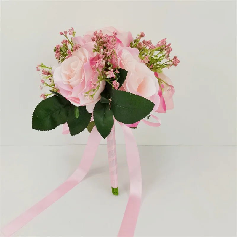 Rose and Baby's Breath Bridal Bouquet in 16 Colors - Luzilly Bridal & Apparel
