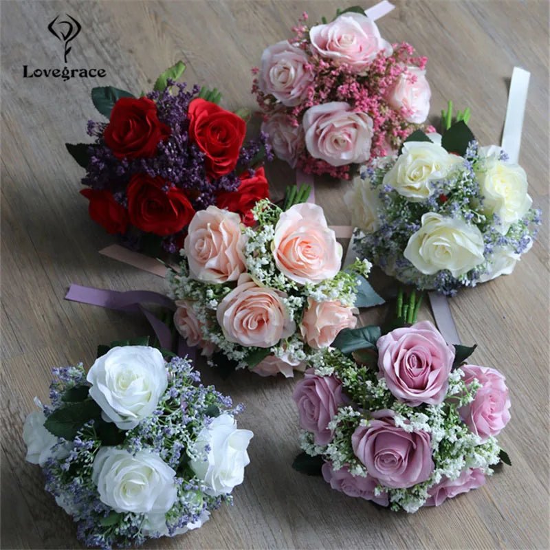 Rose and Baby's Breath Bridal Bouquet in 16 Colors - Luzilly Bridal & Apparel