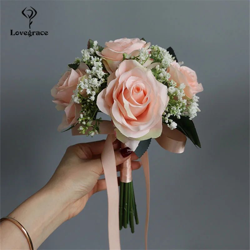 Rose and Baby's Breath Bridal Bouquet in 16 Colors - Luzilly Bridal & Apparel
