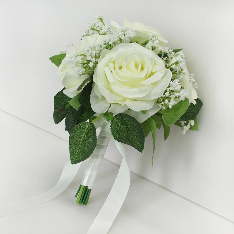 Rose and Baby's Breath Bridal Bouquet in 16 Colors - Luzilly Bridal & Apparel