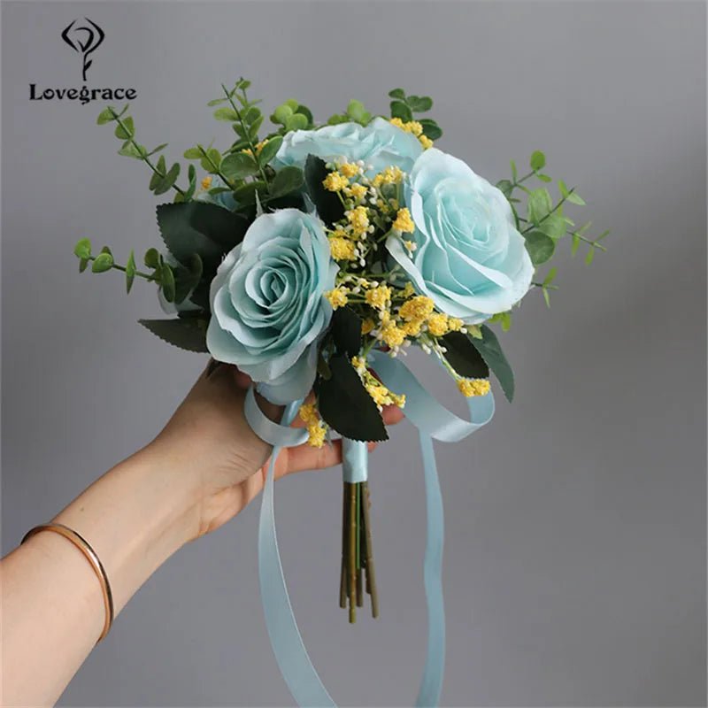 Rose and Baby's Breath Bridal Bouquet in 16 Colors - Luzilly Bridal & Apparel