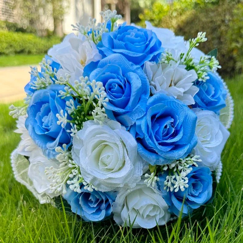 Rose & Baby's Breath Bouquet with Pearl Lace Ribbon - Luzilly Bridal & Apparel