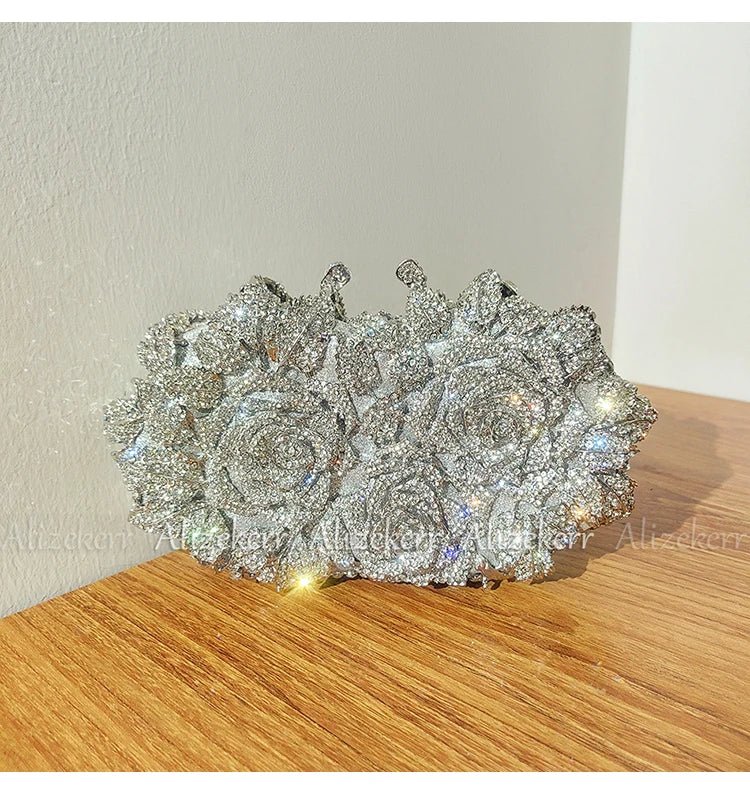 Rose Crystal Flower Evening Clutch - Luzilly Bridal & Apparel