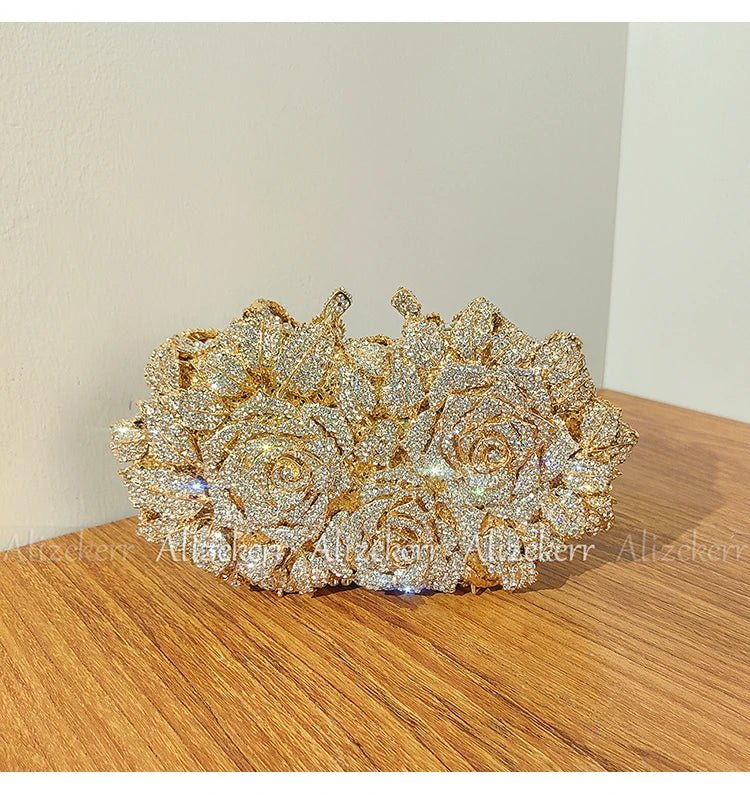 Rose Crystal Flower Evening Clutch - Luzilly Bridal & Apparel