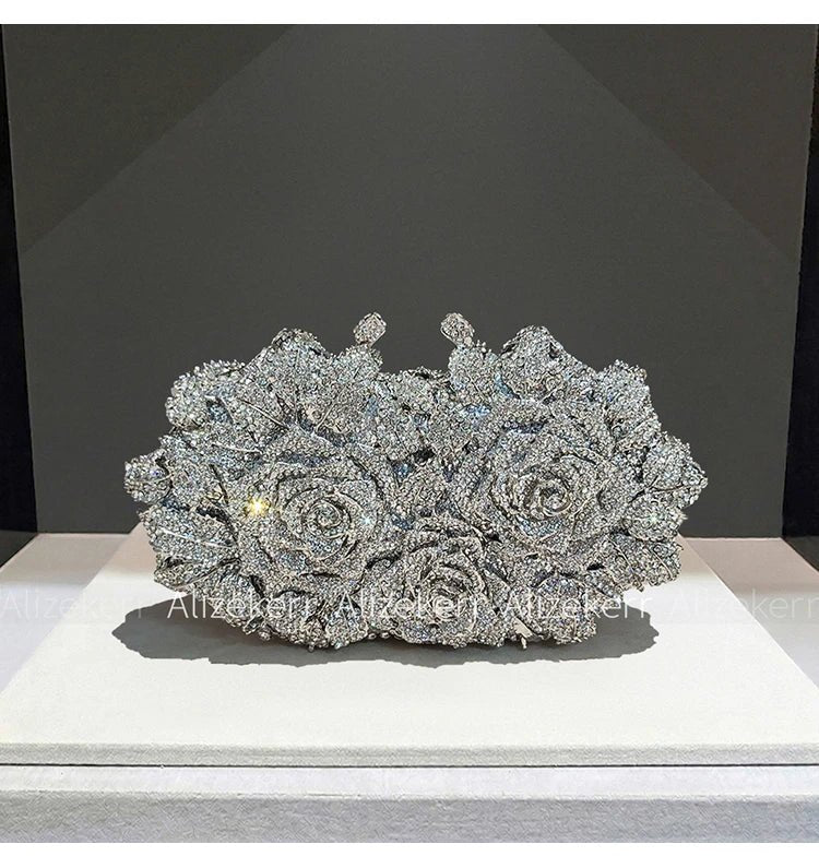 Rose Crystal Flower Evening Clutch - Luzilly Bridal & Apparel