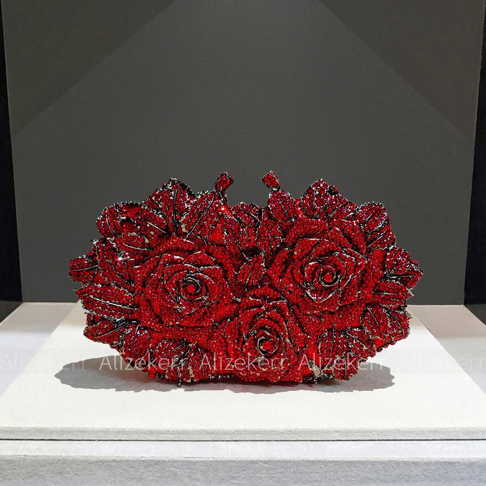 Rose Crystal Flower Evening Clutch - Luzilly Bridal & Apparel