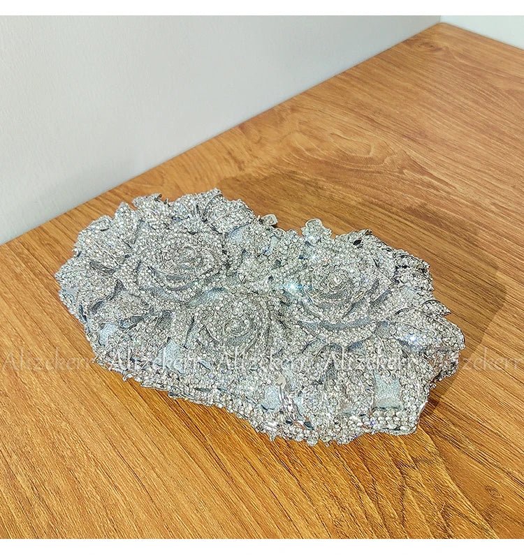 Rose Crystal Flower Evening Clutch - Luzilly Bridal & Apparel