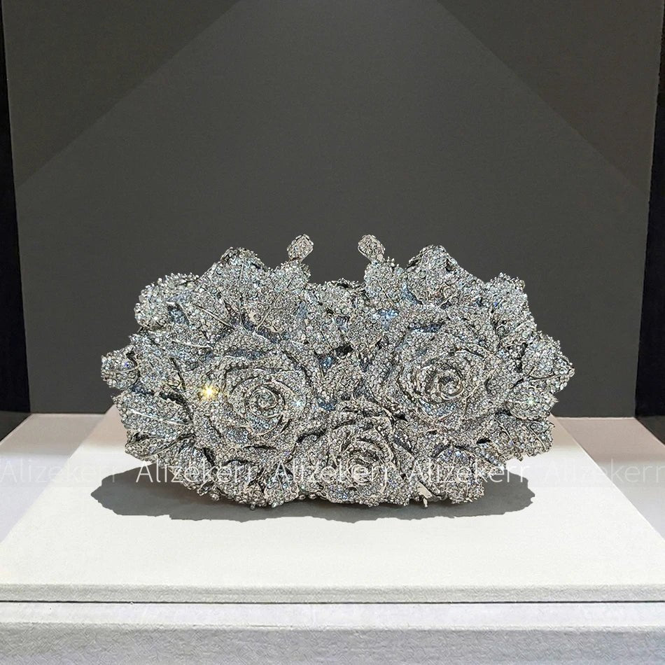 Rose Crystal Flower Evening Clutch - Luzilly Bridal & Apparel