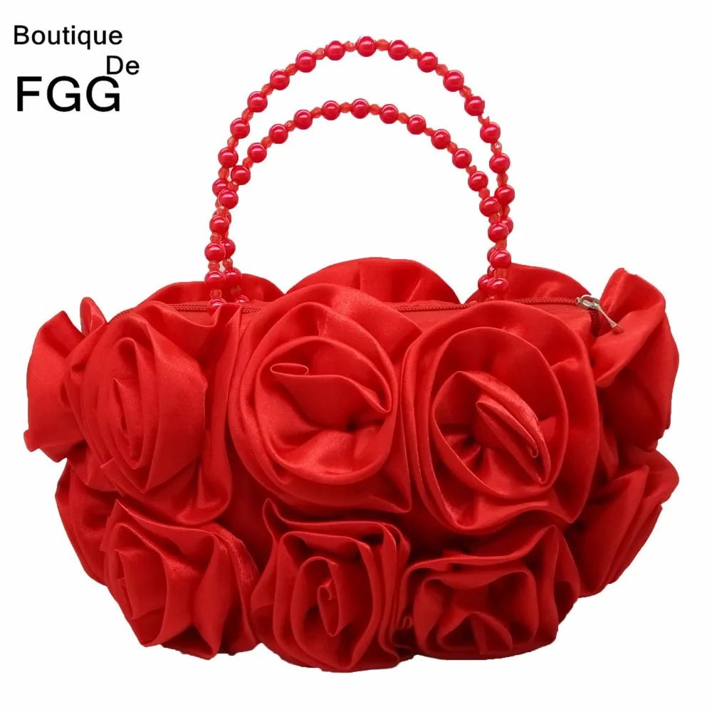 Rose Flower Satin Evening Tote - Luzilly Bridal & Apparel