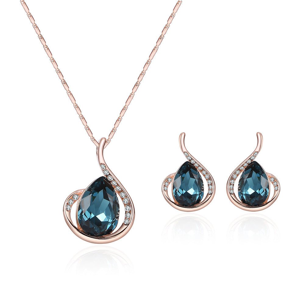 Rose Gold Crystal Bridal Necklace Set - Luzilly Bridal & Apparel