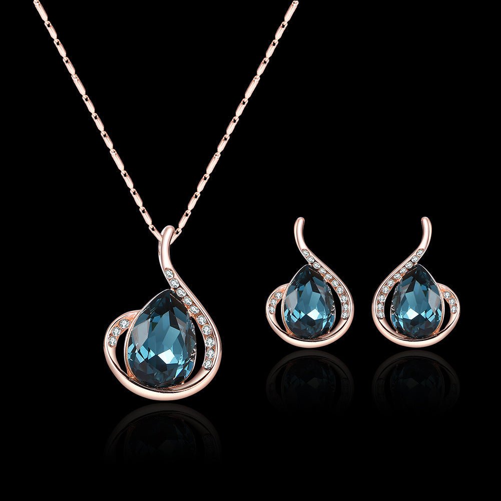 Rose Gold Crystal Bridal Necklace Set - Luzilly Bridal & Apparel