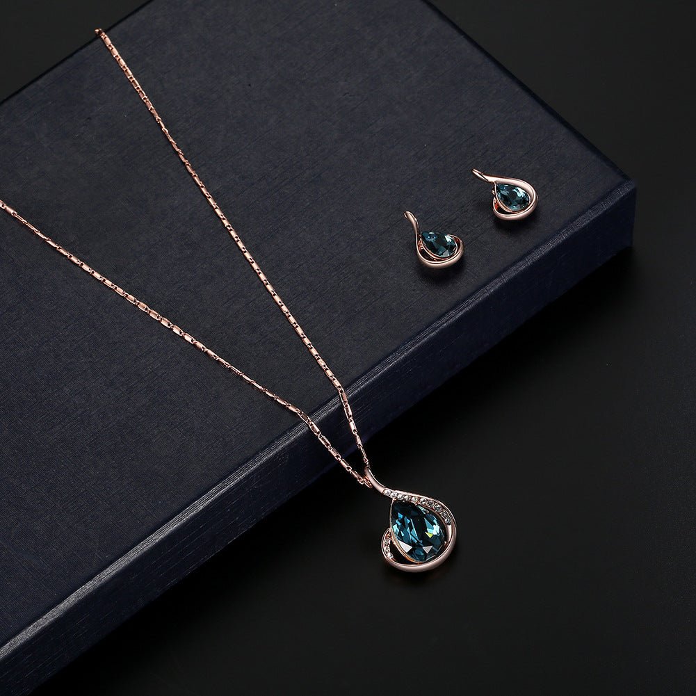 Rose Gold Crystal Bridal Necklace Set - Luzilly Bridal & Apparel