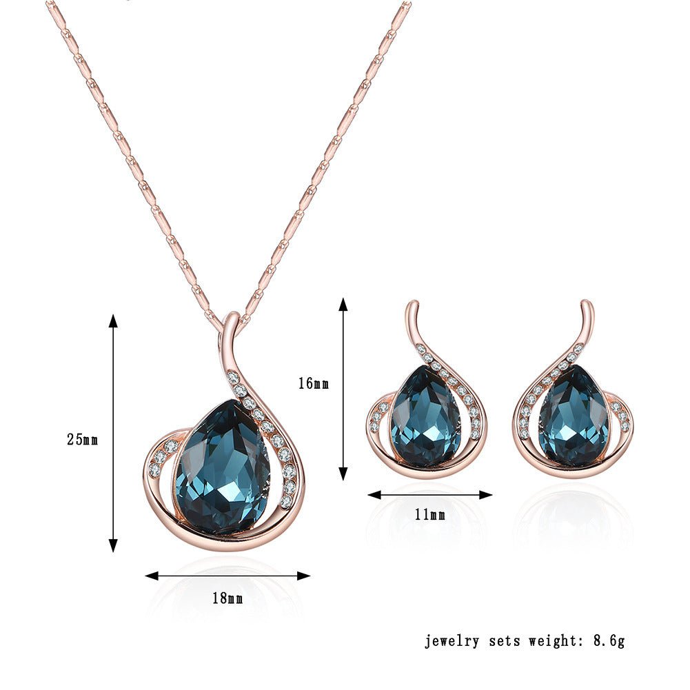 Rose Gold Crystal Bridal Necklace Set - Luzilly Bridal & Apparel
