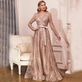 Rose Gold V-Neck Illusion-Sleeve Mother of the Bride Dress - Luzilly Bridal & Apparel