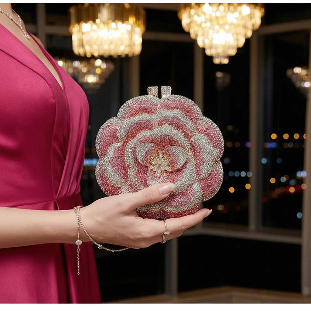Rose-Shaped Crystal Bridal Clutch - Luzilly Bridal & Apparel