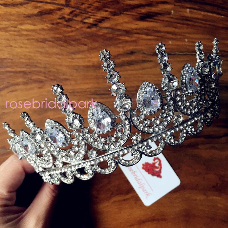 Rosebridalpark Zircon Gorgeous Bridal Wedding Hair Accessories Tiara Big Cubic Zirconia Crown Headband For Bridesmaid t997 - Luzilly Bridal & Apparel