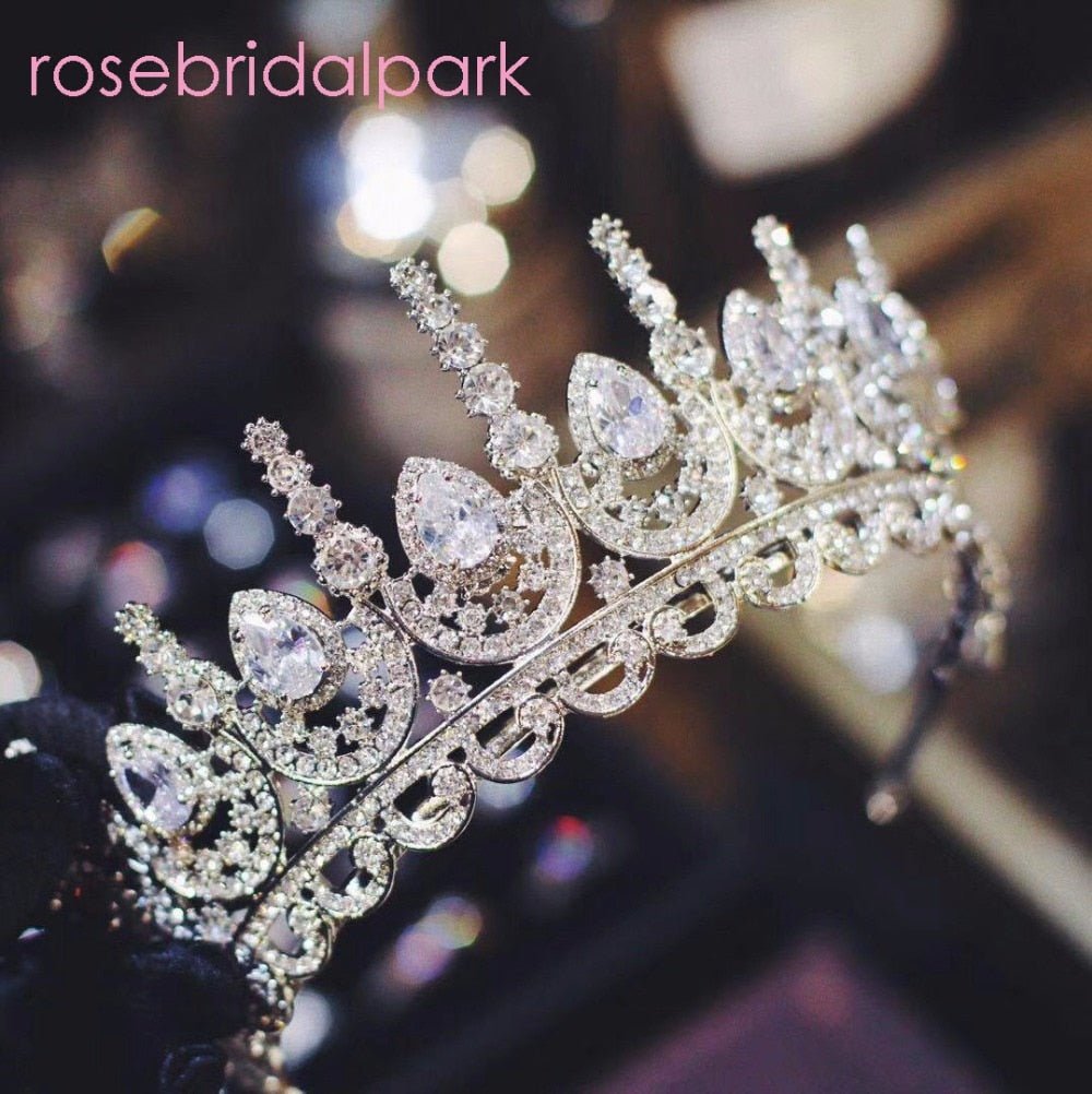 Rosebridalpark Zircon Gorgeous Bridal Wedding Hair Accessories Tiara Big Cubic Zirconia Crown Headband For Bridesmaid t997 - Luzilly Bridal & Apparel