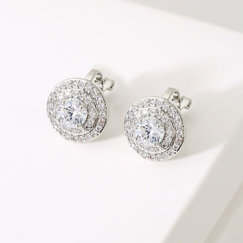 Round Crystal Clip-On Earrings - Luzilly Bridal & Apparel