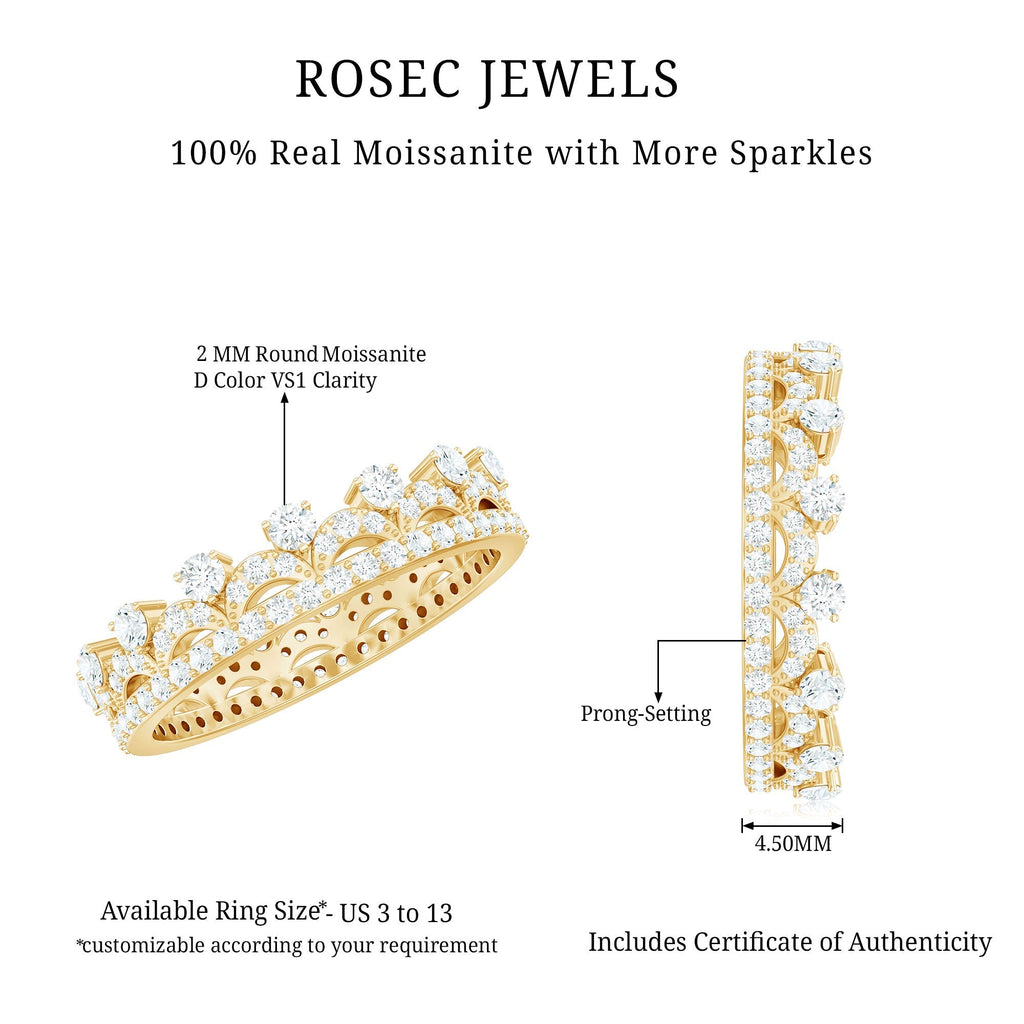 Round Cut Certified Moissanite Crown Wedding Band for Women - Luzilly Bridal & Apparel