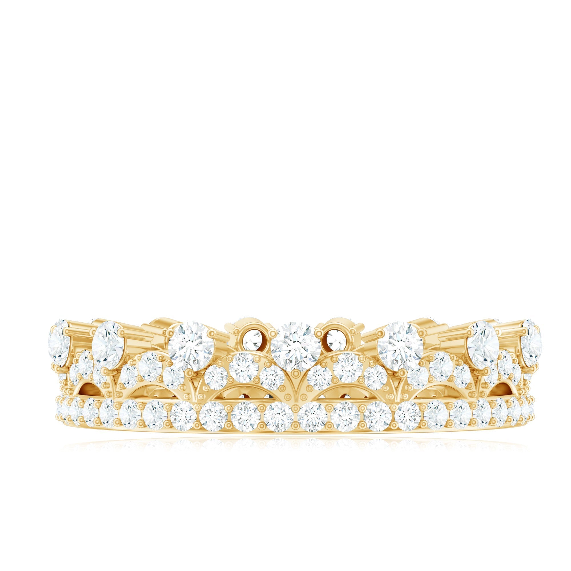 Round Cut Certified Moissanite Crown Wedding Band for Women - Luzilly Bridal & Apparel
