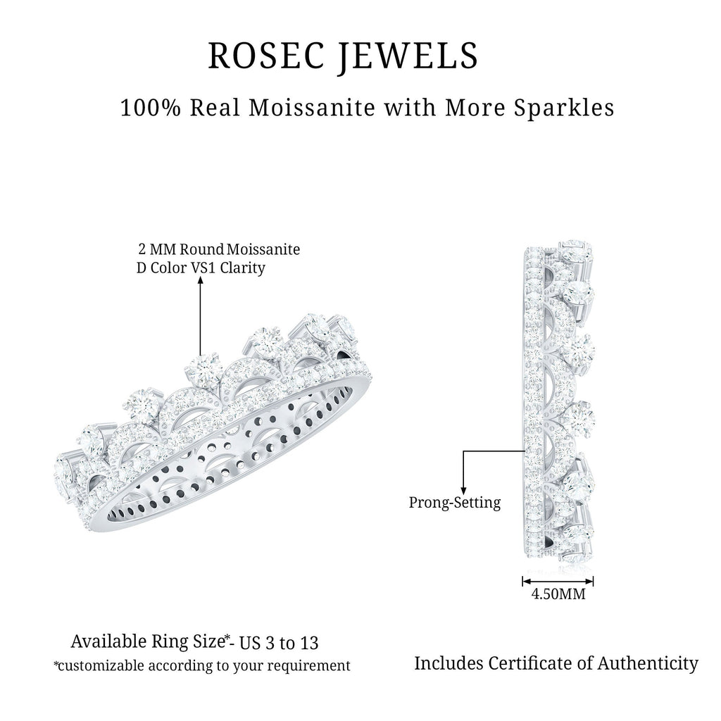 Round Cut Certified Moissanite Crown Wedding Band for Women - Luzilly Bridal & Apparel
