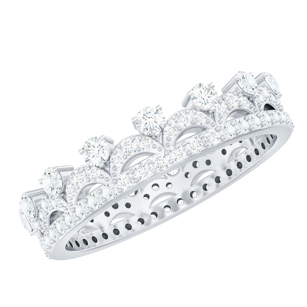 Round Cut Certified Moissanite Crown Wedding Band for Women - Luzilly Bridal & Apparel