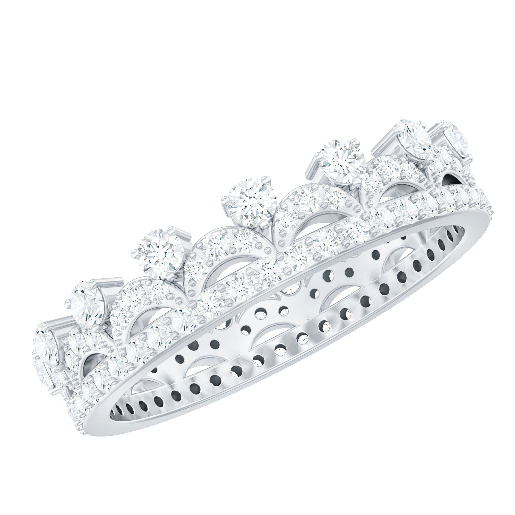 Round Cut Certified Moissanite Crown Wedding Band for Women - Luzilly Bridal & Apparel