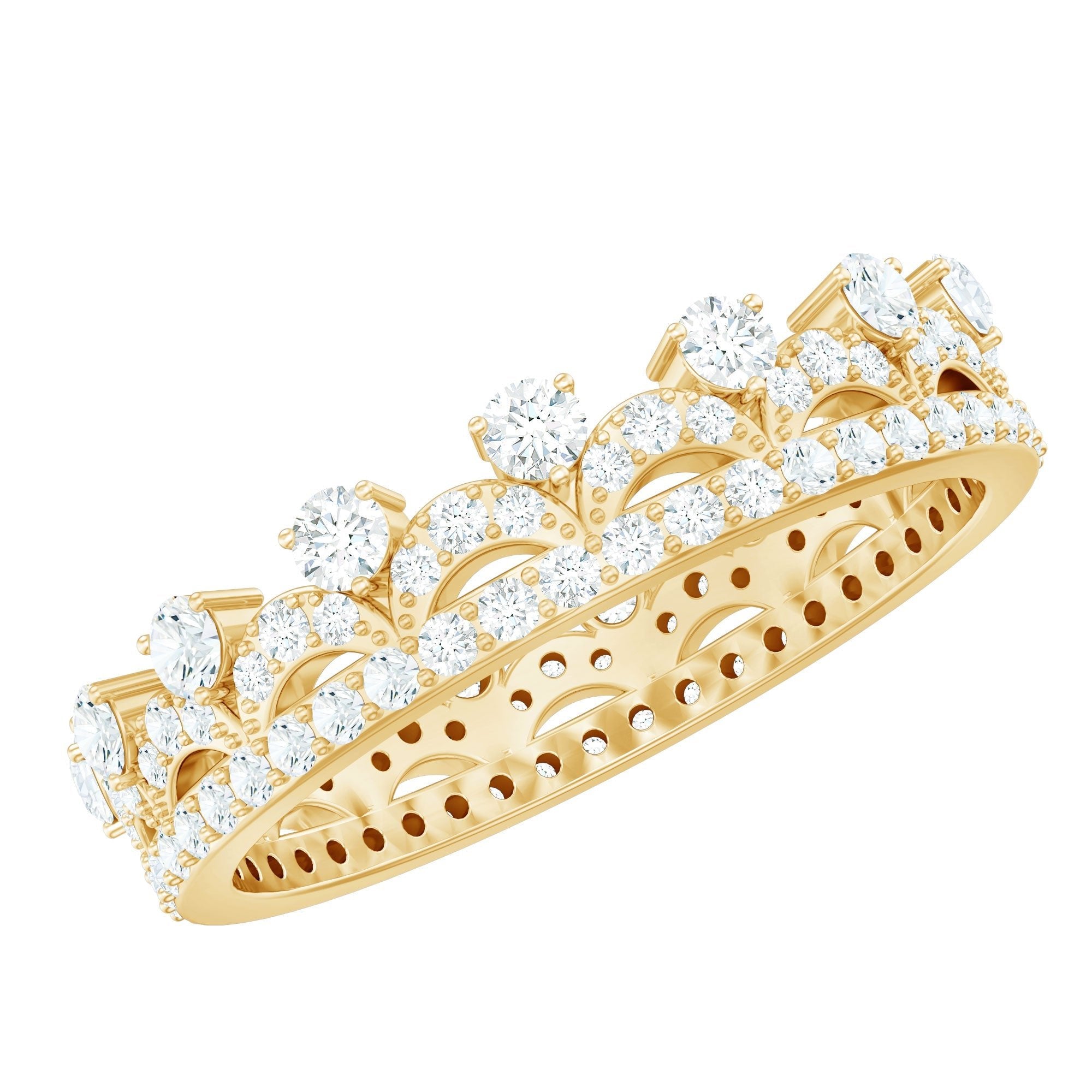 Round Cut Certified Moissanite Crown Wedding Band for Women - Luzilly Bridal & Apparel