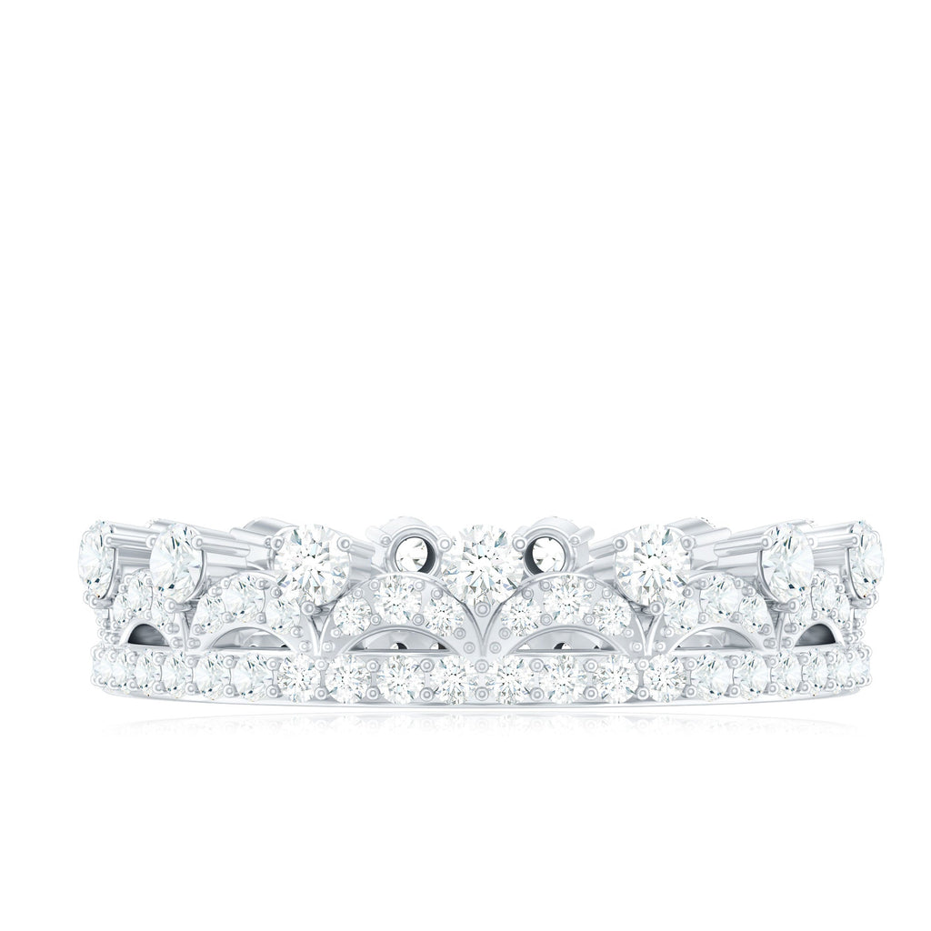 Round Cut Certified Moissanite Crown Wedding Band for Women - Luzilly Bridal & Apparel