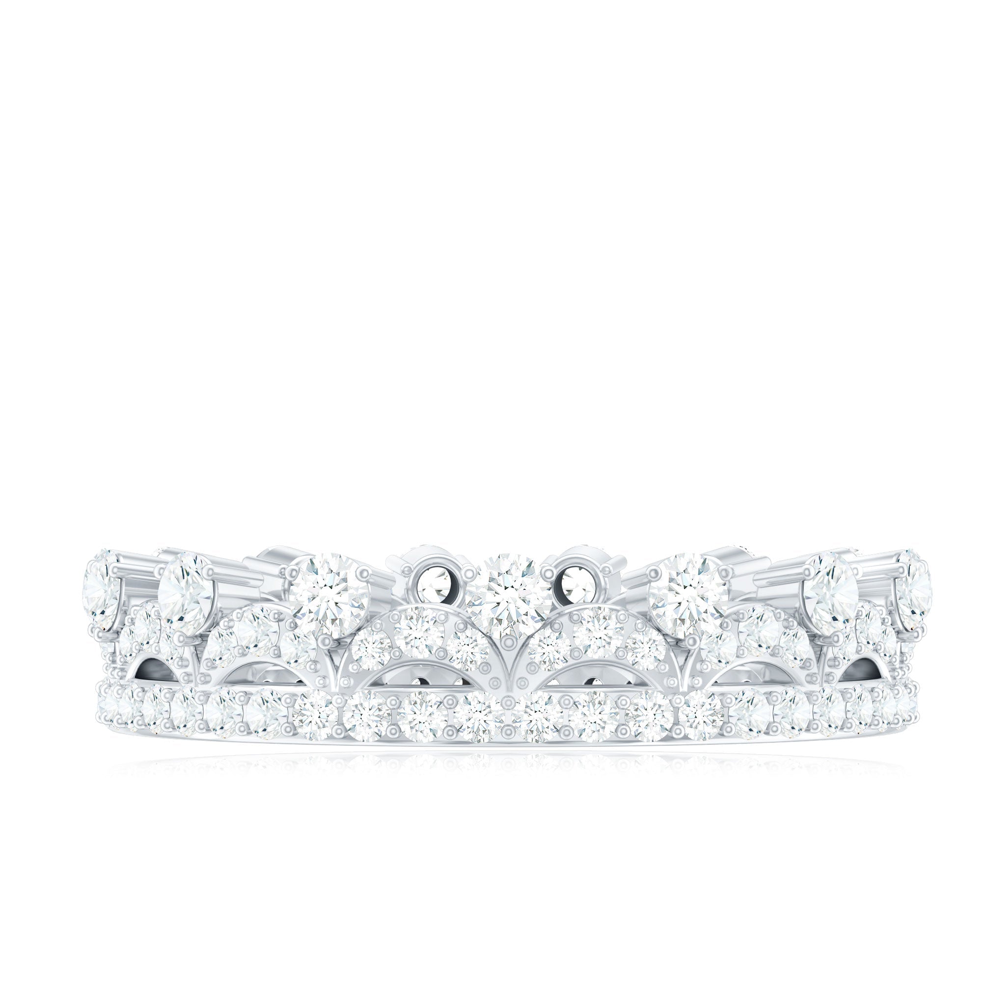 Round Cut Certified Moissanite Crown Wedding Band for Women - Luzilly Bridal & Apparel