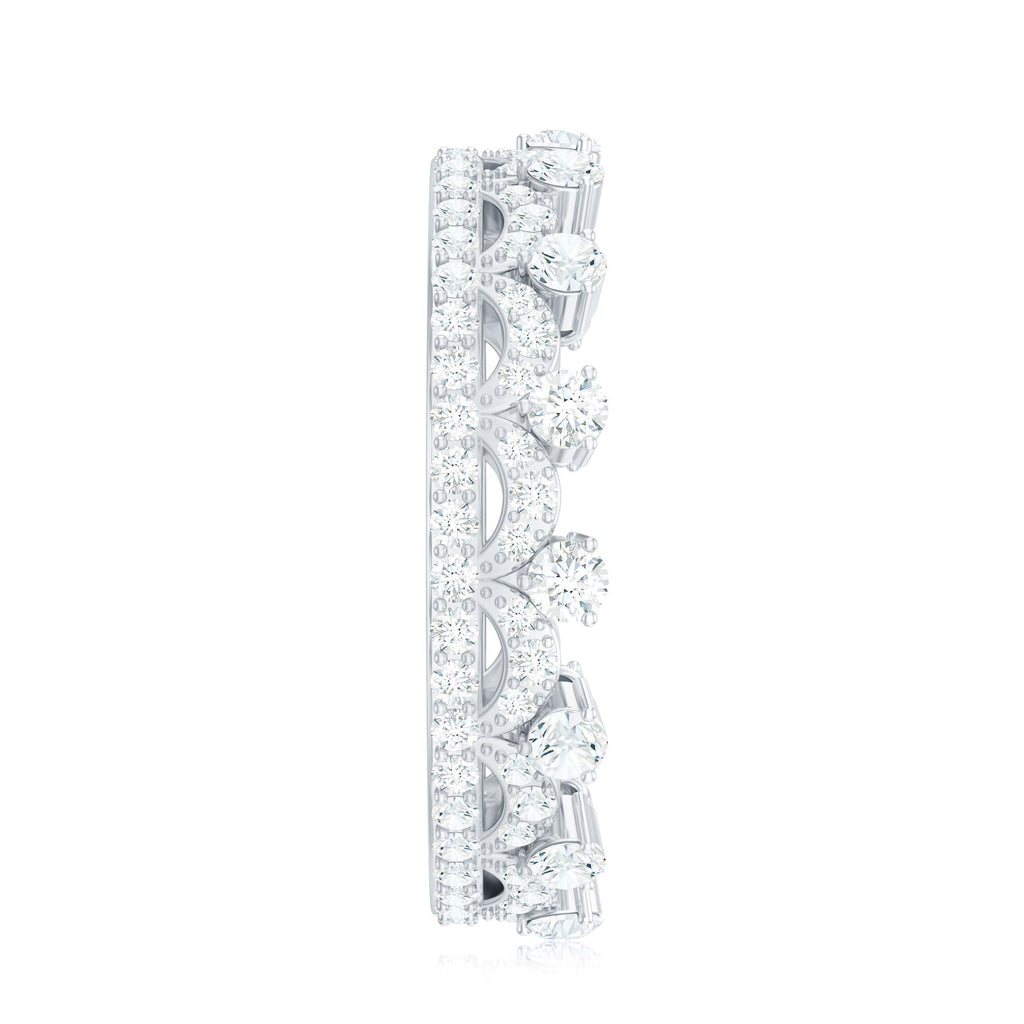 Round Cut Certified Moissanite Crown Wedding Band for Women - Luzilly Bridal & Apparel