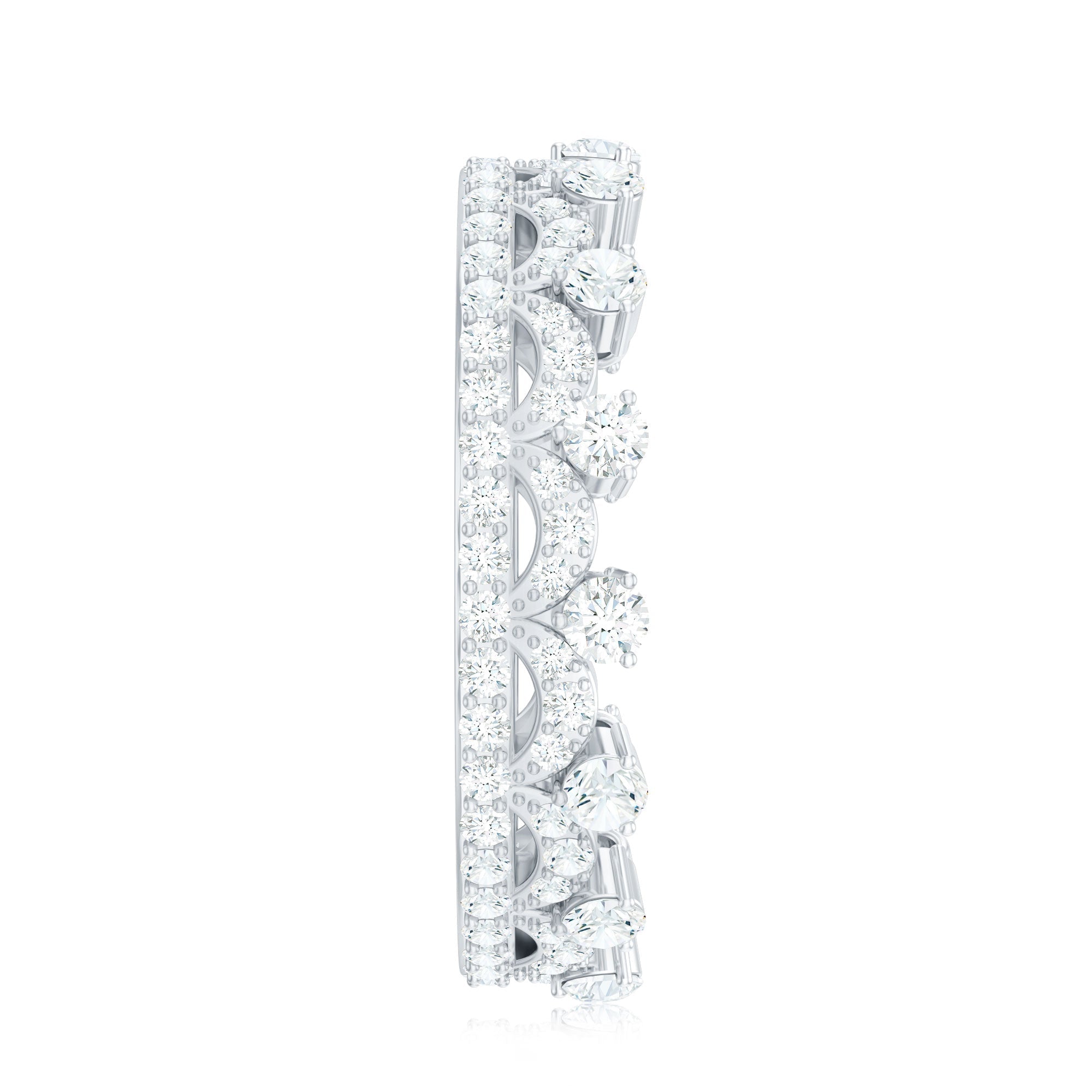 Round Cut Certified Moissanite Crown Wedding Band for Women - Luzilly Bridal & Apparel