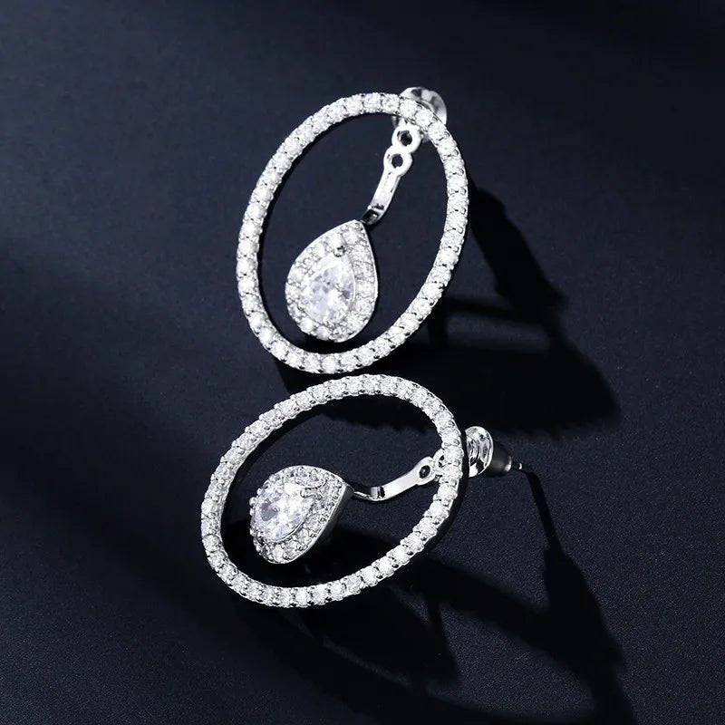 Round Cutout Design Zircon Water Drop Earrings for Women Elegant Bridal Earing Fashion Geometric Wedding Jewelry - Luzilly Bridal & Apparel
