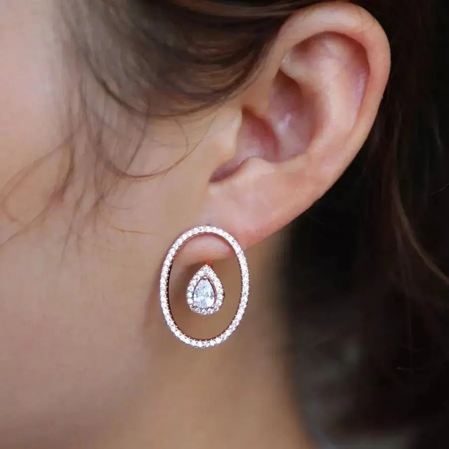 Round Cutout Design Zircon Water Drop Earrings for Women Elegant Bridal Earing Fashion Geometric Wedding Jewelry - Luzilly Bridal & Apparel