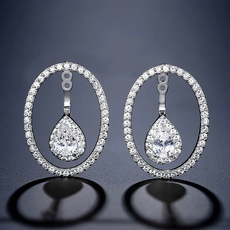 Round Cutout Design Zircon Water Drop Earrings for Women Elegant Bridal Earing Fashion Geometric Wedding Jewelry - Luzilly Bridal & Apparel
