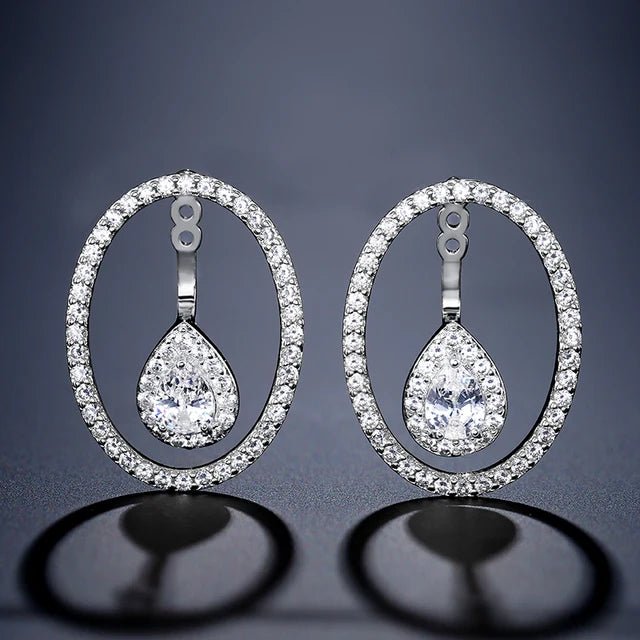 Round Cutout Design Zircon Water Drop Earrings for Women Elegant Bridal Earing Fashion Geometric Wedding Jewelry - Luzilly Bridal & Apparel