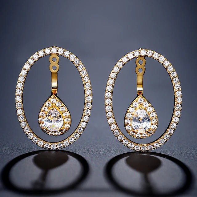 Round Cutout Design Zircon Water Drop Earrings for Women Elegant Bridal Earing Fashion Geometric Wedding Jewelry - Luzilly Bridal & Apparel
