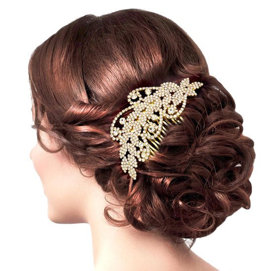 Round Stone Accented Rhinestone Wedding Bridal Hair Comb - Luzilly Bridal & Apparel