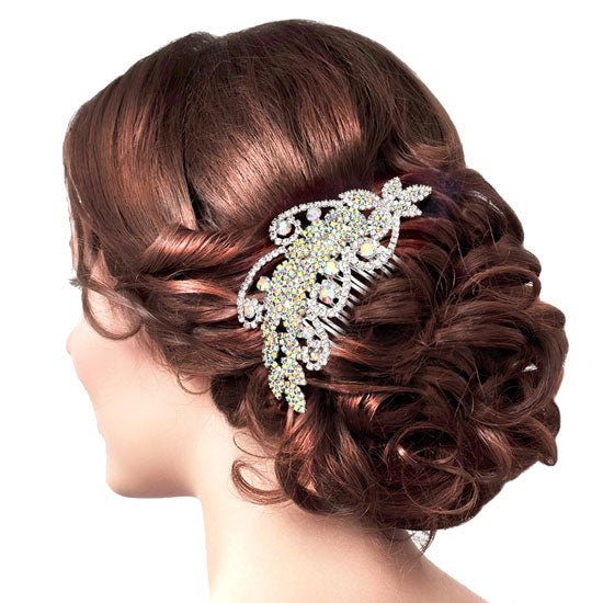 Round Stone Accented Rhinestone Wedding Bridal Hair Comb - Luzilly Bridal & Apparel