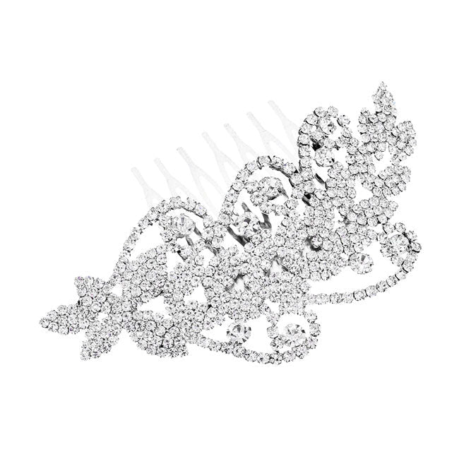 Round Stone Accented Rhinestone Wedding Bridal Hair Comb - Luzilly Bridal & Apparel