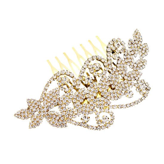 Round Stone Accented Rhinestone Wedding Bridal Hair Comb - Luzilly Bridal & Apparel