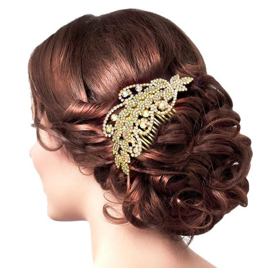 Round Stone Accented Rhinestone Wedding Bridal Hair Comb - Luzilly Bridal & Apparel
